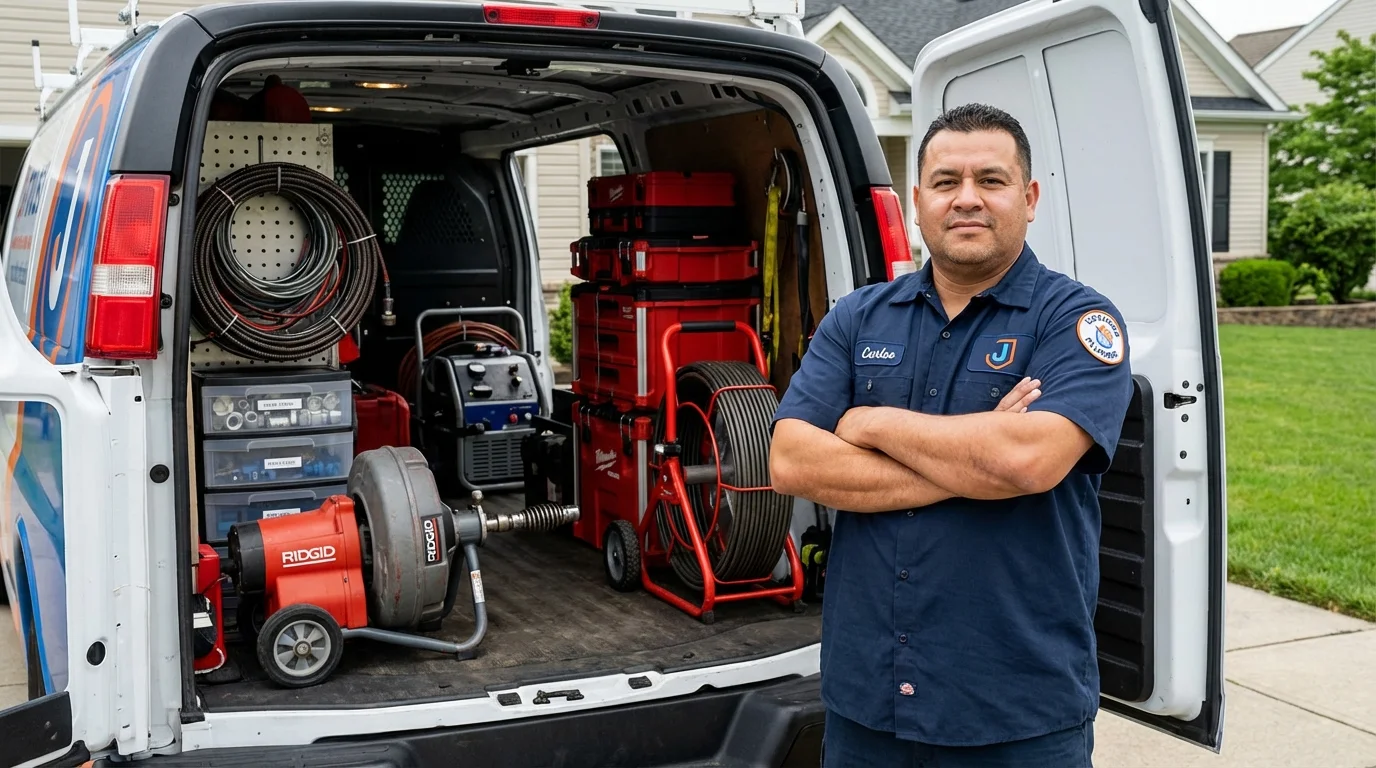 Professional drain cleaning equipment and Johns Plumbing LLC plumber in Wheelersburg