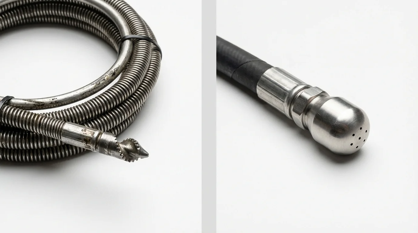 Drain snake cable and hydro jetting nozzle used for drain cleaning in Wheelersburg, OH