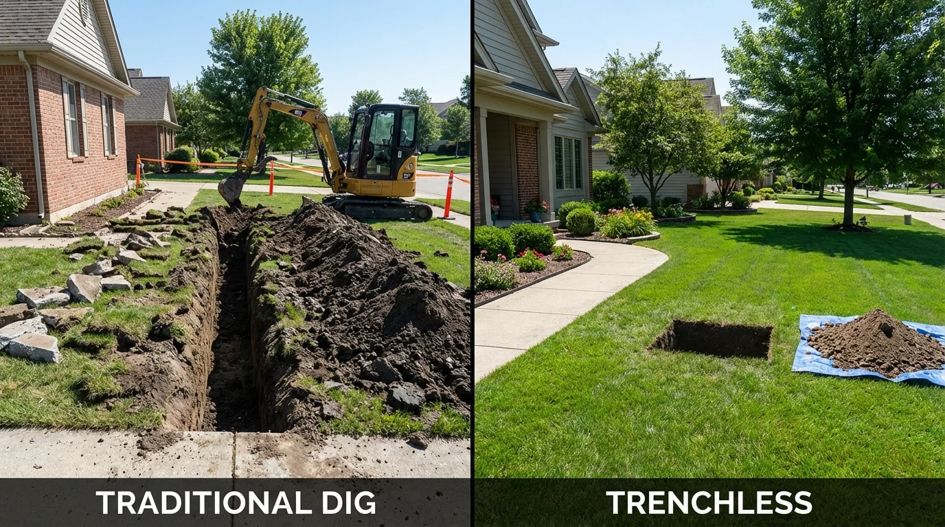 Trenchless sewer repair with minimal yard damage versus traditional excavation in Wheelersburg, OH